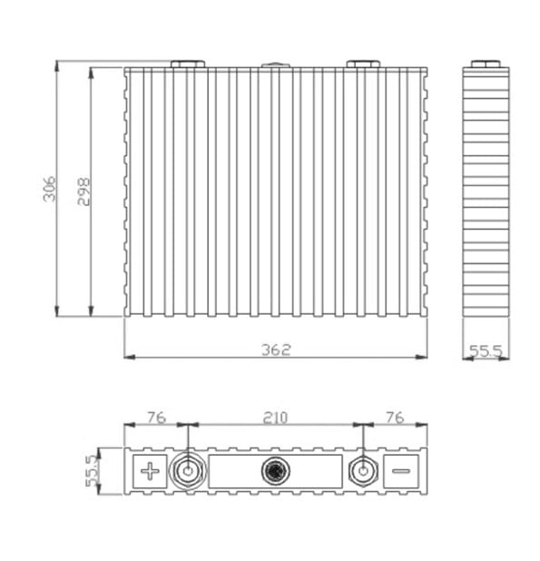 ThunderSky Winston lithium battery cell of capacity 300Ah and 3.3V LiFePO4/LiFeYPO4 Dimension draw